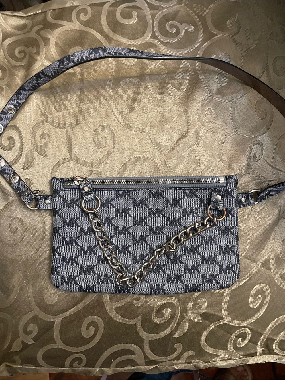 Michael Kors Gray MK Logo Chain Crossbody Belt Bag